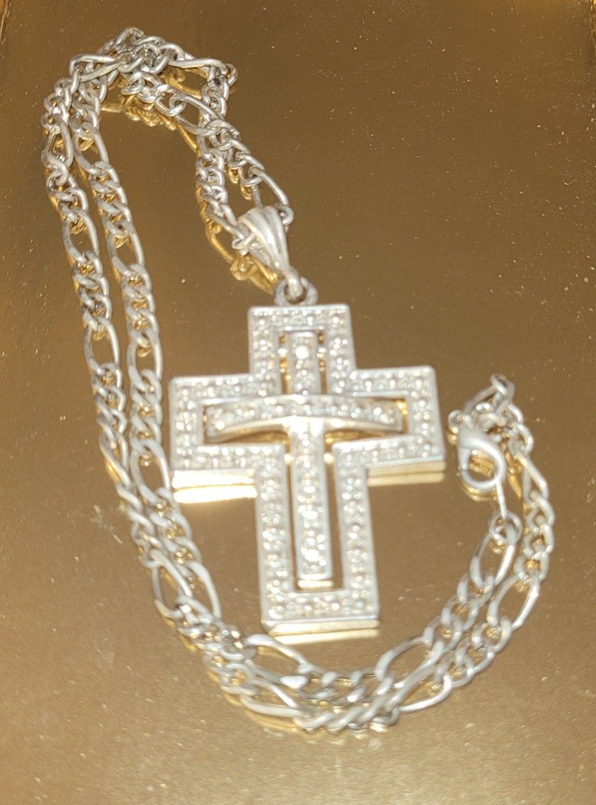 New 2.75" Double Floating Cross Necklace