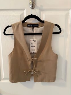 New - Zara Sleeveless Crop Bow Vest Size XS
