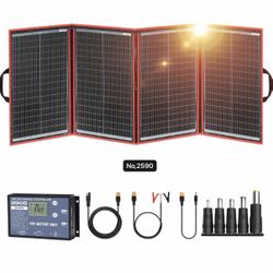200W Portable Foldable Solar Panel Kit (20x27in, 9.7lb), with Separate Controller and Dual USB, Monocrystalline Charger for 12V Batteries & Power Stat