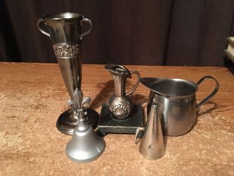 Lot of six vintage silver tone vase Bell mini pitcher candle snuffer