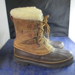 Used Sorel Fleece Lined Kaufman Canada Alpine Rubber Boots Adult Size 8 (Read Description)