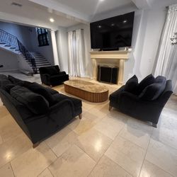 Black Velvet Sofa And Armchairs 
