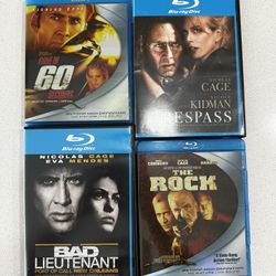 Set Of 4 Blue Ray Action Movies Starring Nicolas Cage. Title Can Be Seen In Pics.