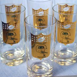 1967 NFLP Green Bay Packers 10 oz. HighBall TallBoy Glasses • Complete Set of 6 • In really AWESOME shape!