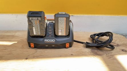 Rigid gin 5X dual port 18 volt charger with two batteries