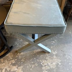 Safavieh Home Collection Palmer Sky Blue with Silver Nailhead Trim X-Bench Ottoman