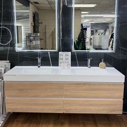 72" Double Sink Floating Natural Wood Color Bathroom Vanity 