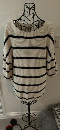 Loft Cream and Black Striped Knit Sweater