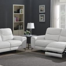 White Leather Electric Reclining Sofa and Chair (x2)