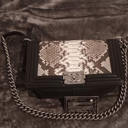 Black Chanel Leather Silver Gold Snakeskin Exotic Shoulder Bag