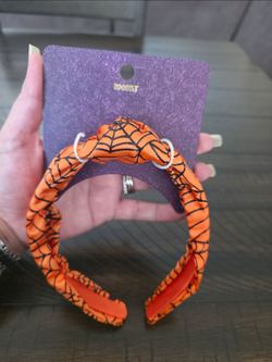 Halloween Spider Web Knotted Orange Headband