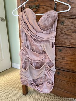 Bebe Strapless Lace Draped Mini Dress
