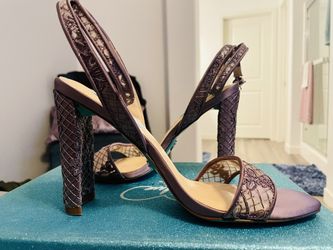 Elegant Satin Purple Embroidered Betsy Johnson  High Heels