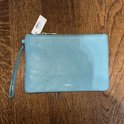 NEW Fossil Teal Green Large Leather Wristlet Pouch