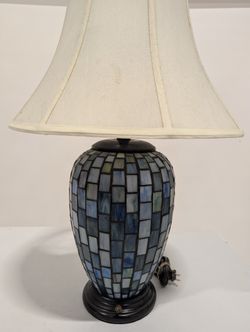 Artisan Mosaic Glass Table Lamp with Fabric Bell Shade