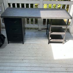 Free Desk - 3 Drawers, 3 Shelves. Metal Top. 