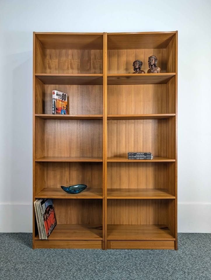 Mid Century Danish Modern Pair of Tall Teak Bookshelves