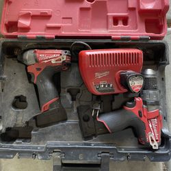 Milwaukee M12 Drill, Impact Driver, Battery And Charger 