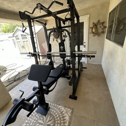 Vesta Fitness Smith Machine 2001 w/Bench Attachment | 230lb Bumpers Weights | 7ft Olympic Bar | Fitness | Gym Equipment | FREE DELIVERY🚚 