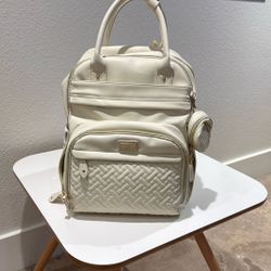 Diaper Backpack Vegan Leather White BabbleRoo Brand