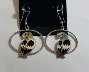 Mexico Silver Toucan Dangle Earrings