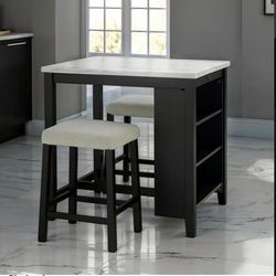 Dining Set 3 Pc White Top, Black Wood Finish. New Especial Price 