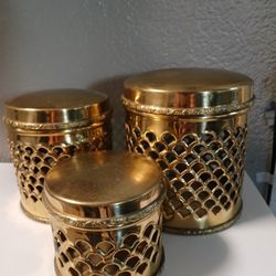 3 Piece Regency Pierced Brass Canister Set 