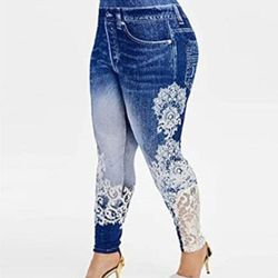 New Women's Plus Size Pants Leggings Lace Pocket Print XXL 1X 2X