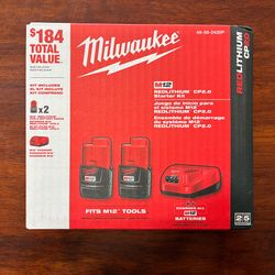 New x2 Milwaukee M12 CP2.0 RedLithium Batteries with Charger