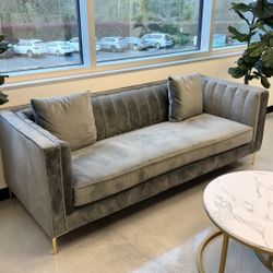  Gray velvet sofa 