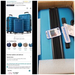 New Closed Box SHOWKOO Luggages  Sets Expandable PC+ABS Durable Suitcase Sets Double Wheels TSA Lock Sea Blue­ 3PCS
