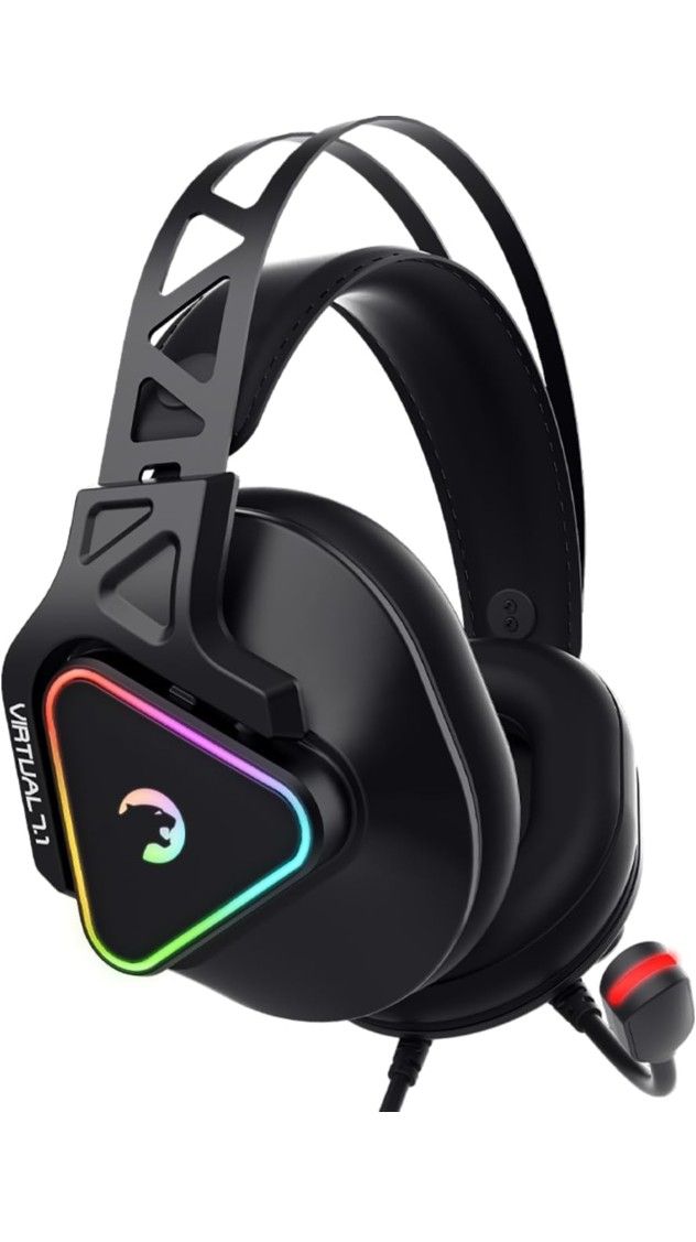 Gaming Headset - 7.1 Virtual Surround Sound, Wired RGB Led Headphones with 53MM Drivers