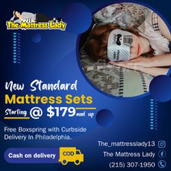Bed Special. $179 New Standard Mattress Sets. Twin, Full Or Queen. Free Boxspring Included