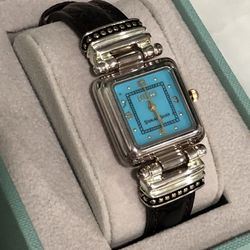 Vintage-Never Worn Ecclissi Sterling Silver Briwn Leather Watch