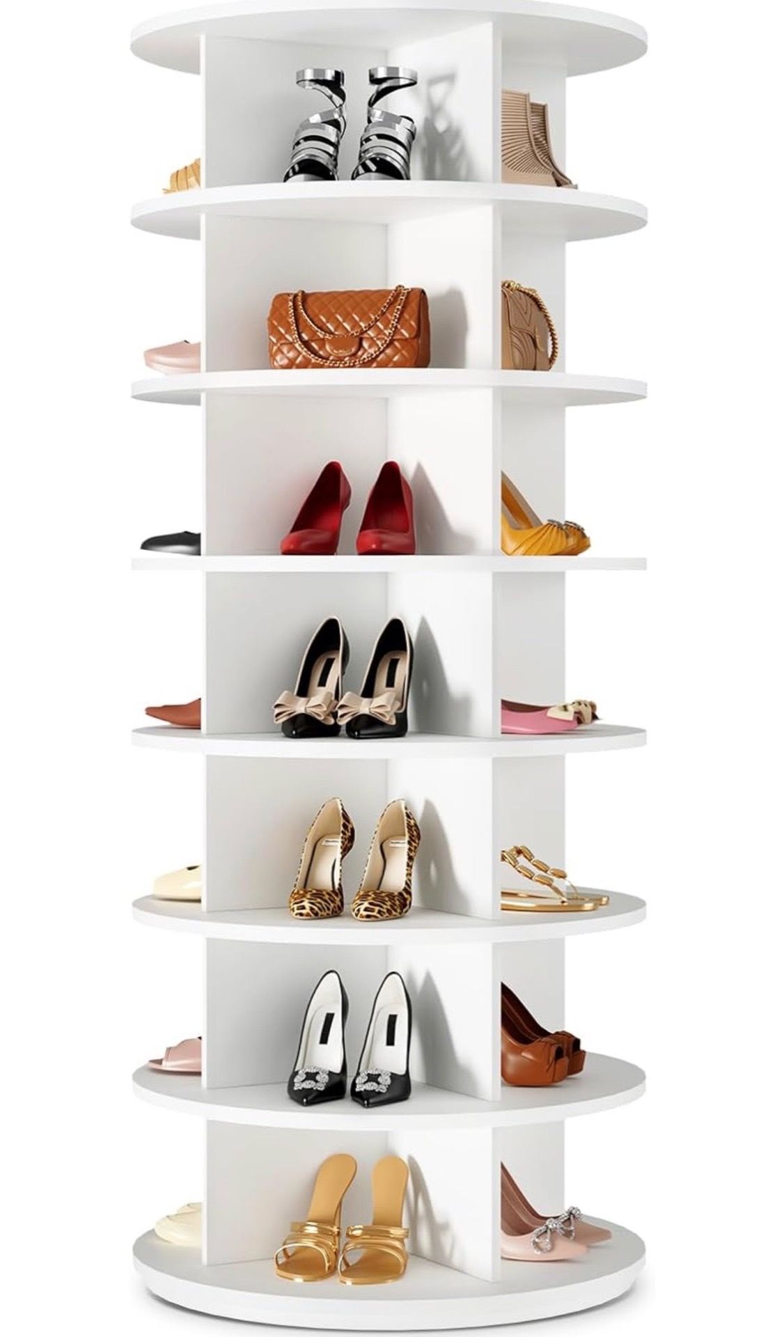 Rotating Shoe Rack 7 Tier Spinning Shoes Organizer Tower for 28-32 Pairs Lazy Susan 360 Revolving Shoe Storage Cabinet Rotate Shoe Handbag Rack Round
