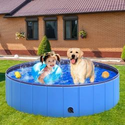 New 63" Foldable Dog / kids Pool Pet Swimming Pool Hard Plastic Collapsible Kiddie Pool 0.55mm
