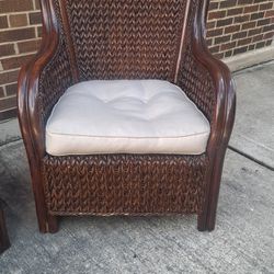  2 Wicker King Arm Chairs With Cushions.
