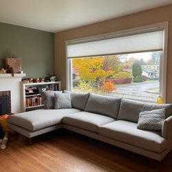 Article Burrard 112" Sectional - Seasalt Gray, Walnut Stain