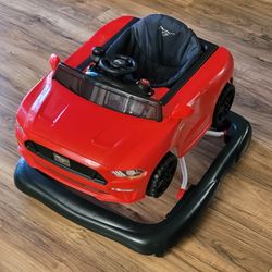 Bright Starts 4-in-1 Adjustable Baby Walker with Removable Steering Wheel, Red Ford Mustang