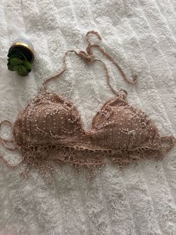 Crochet Halter Bralette with Pearl Beading