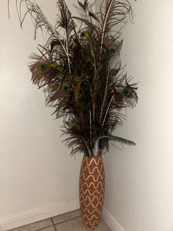 Decorative Vase with Peacock Feathers