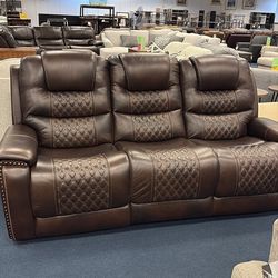 Coaster: power leather double reclining sofa