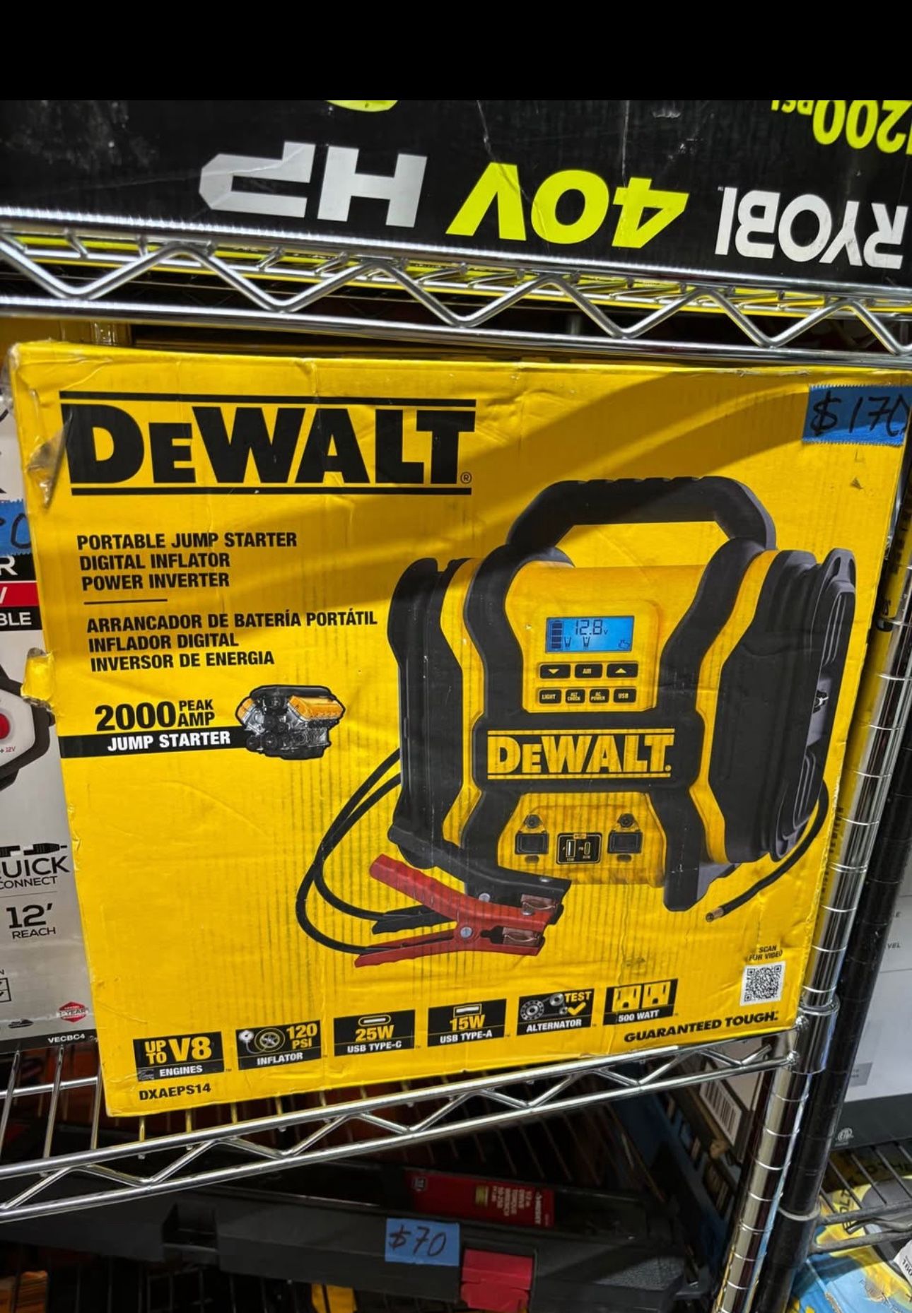 Dewalt Portable Power 2000 Peak Amp Jump Starter w/Digital Compressor
