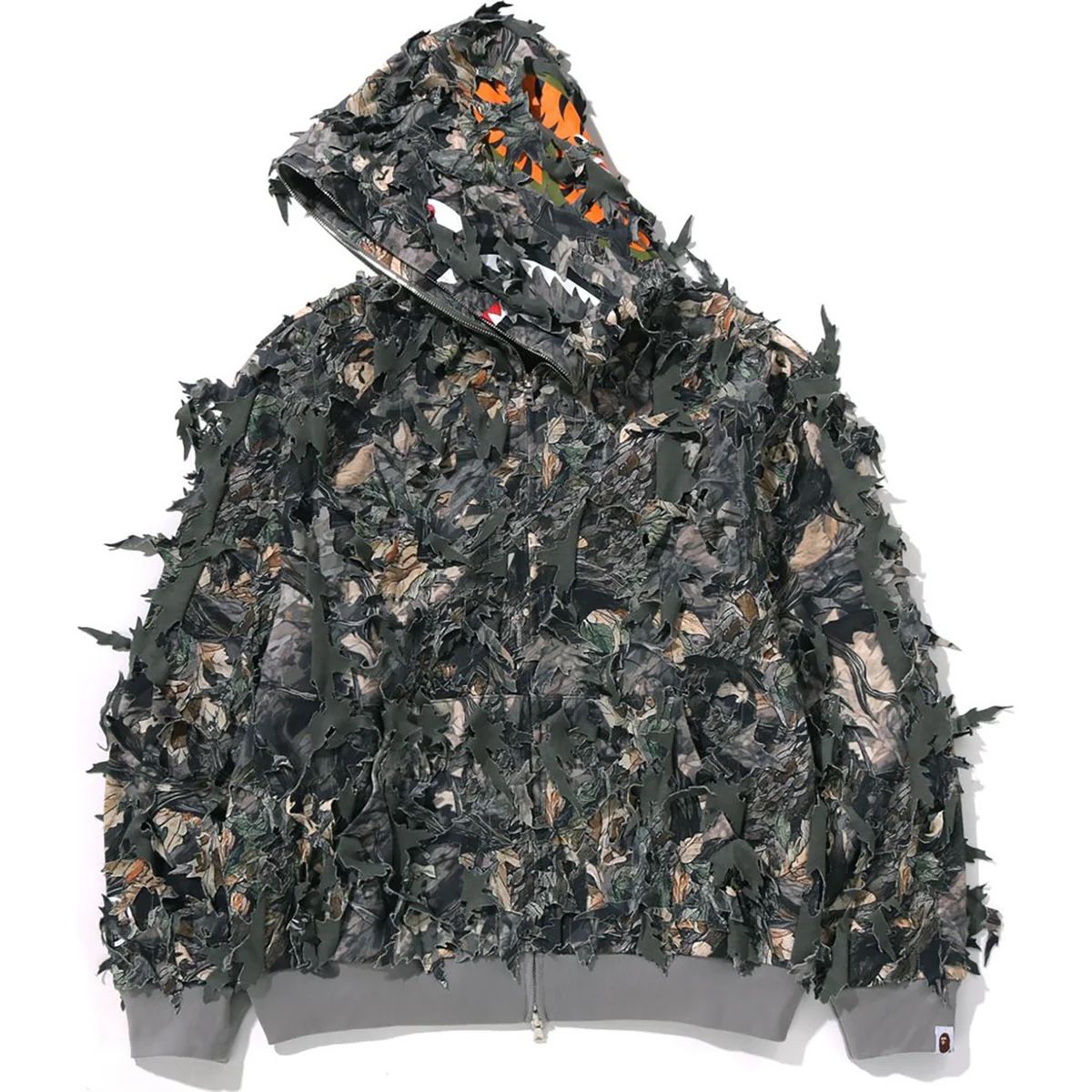 TREE EDGE CAMO LASER CUT CROPPED SHARK FULL ZIP HOODIE MENS
