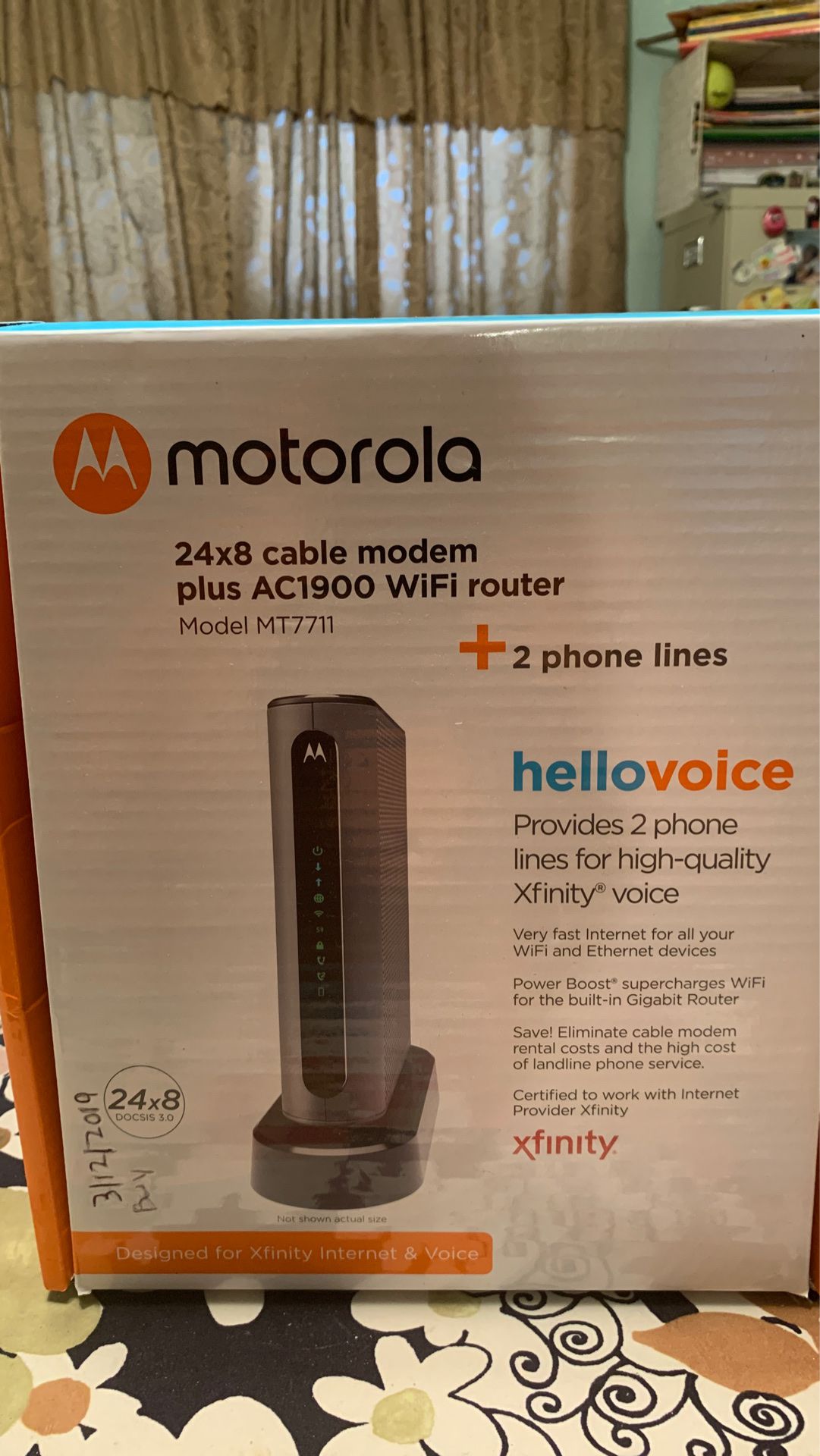 Motorola 24×8 modem plus a C1900 Wi-Fi router model MT7711+2 phone lines