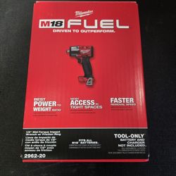 NEW Milwaukee M18 FUEL Gen-2 18V Brushless Mid-Torque 1/2 in. Impact Wrench  2962-20, No Battery