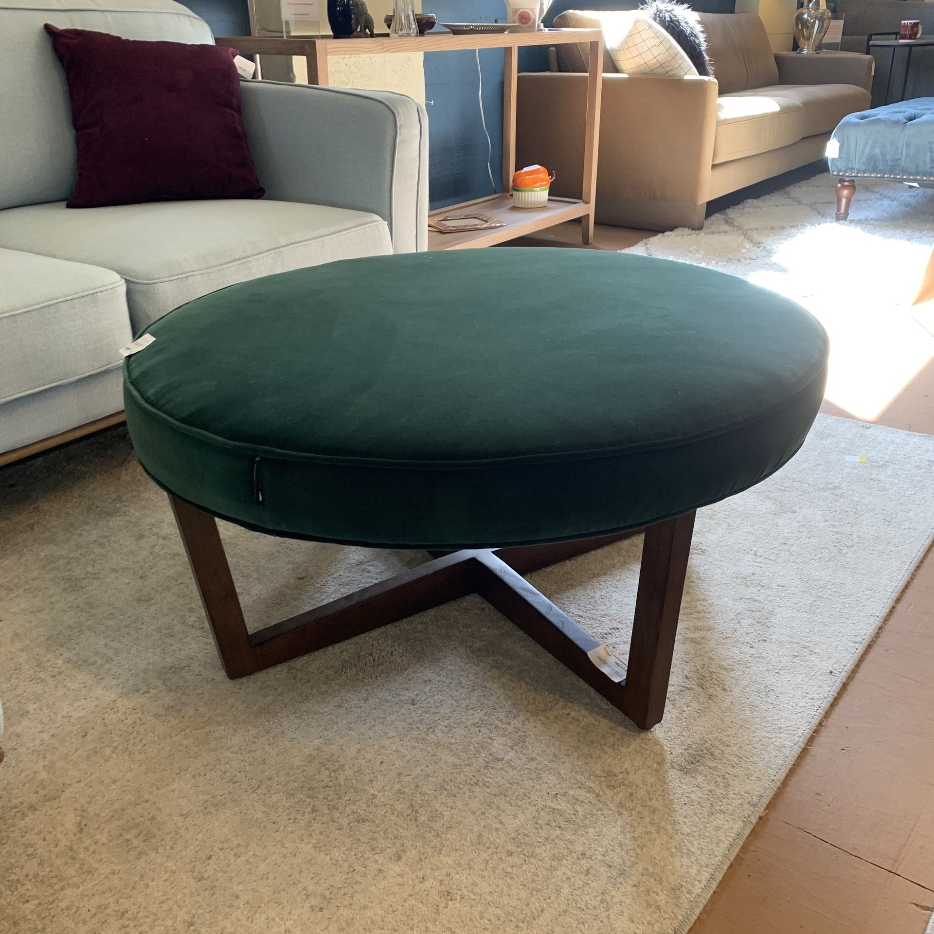 Kardiel Compass Fabric Ottoman Emerald Velvet