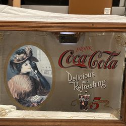 Vintage Drink Coca-Cola 5 cents Mirror Sign. 