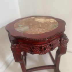 Asian inspired marble top ornately Rosewood carved plant stand