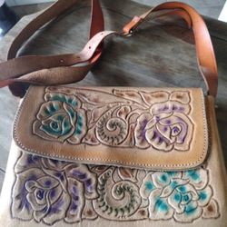 Leather Mexican Style Purse Floral 